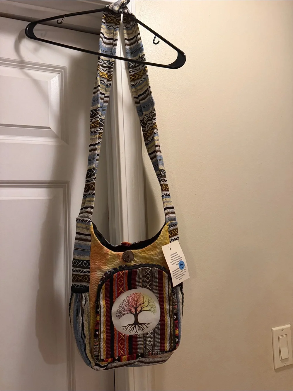 Rising Tide Multicolor Striped Tree of Life Crossbody Bag